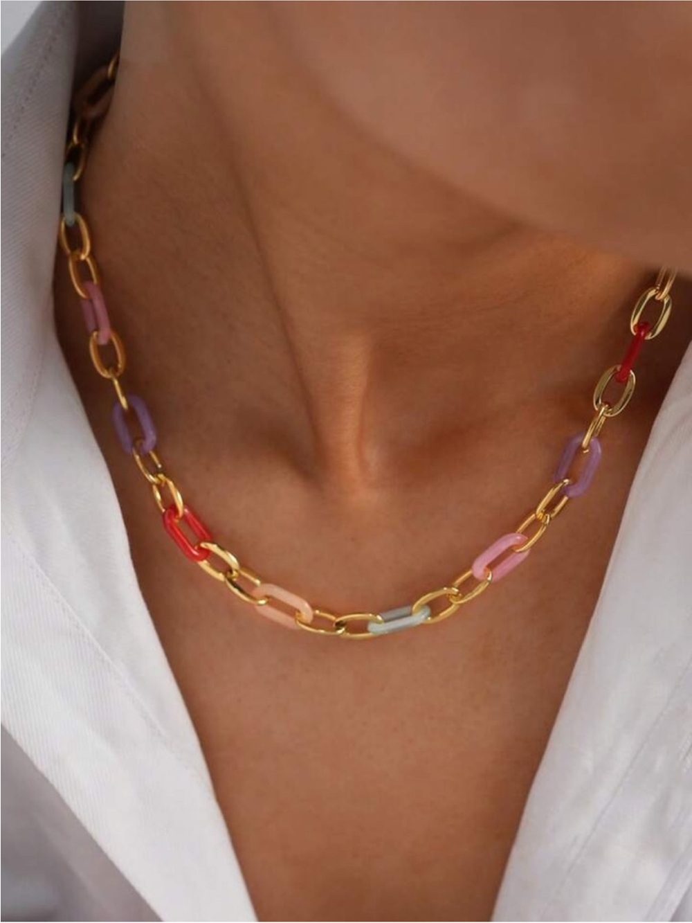 New! Colorful Gold Link Paperclip Chain Necklace (4024) NWOT - Picture 2 of 3